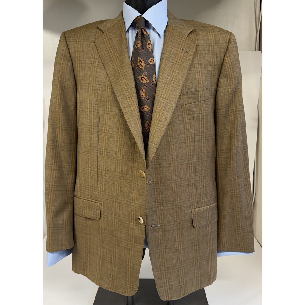 HICKEY FREEMAN Lightweight Plaid Wool Blazer Sport Coat 44 Long Regency EXE